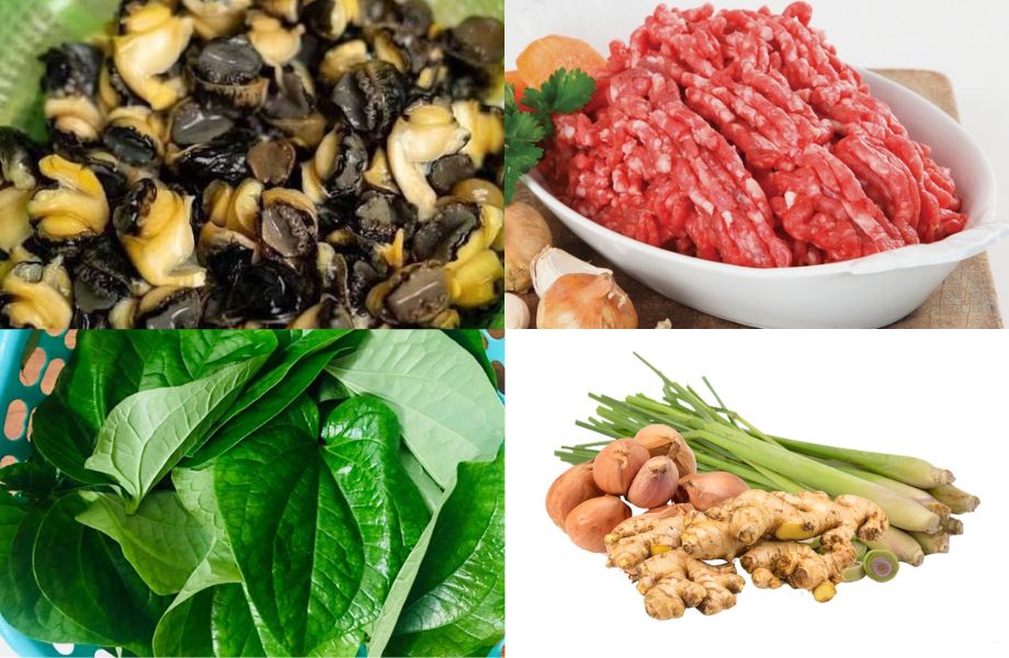 Nguyên liệu làm chả ốc lá lốt