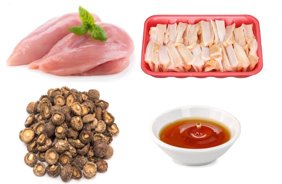 Nguyên liệu làm chả sụn gà nấm hương
